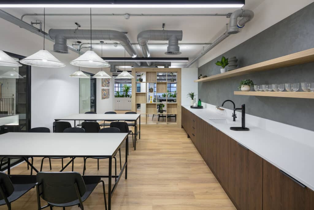 Office kitchen and breakout space at Trinity