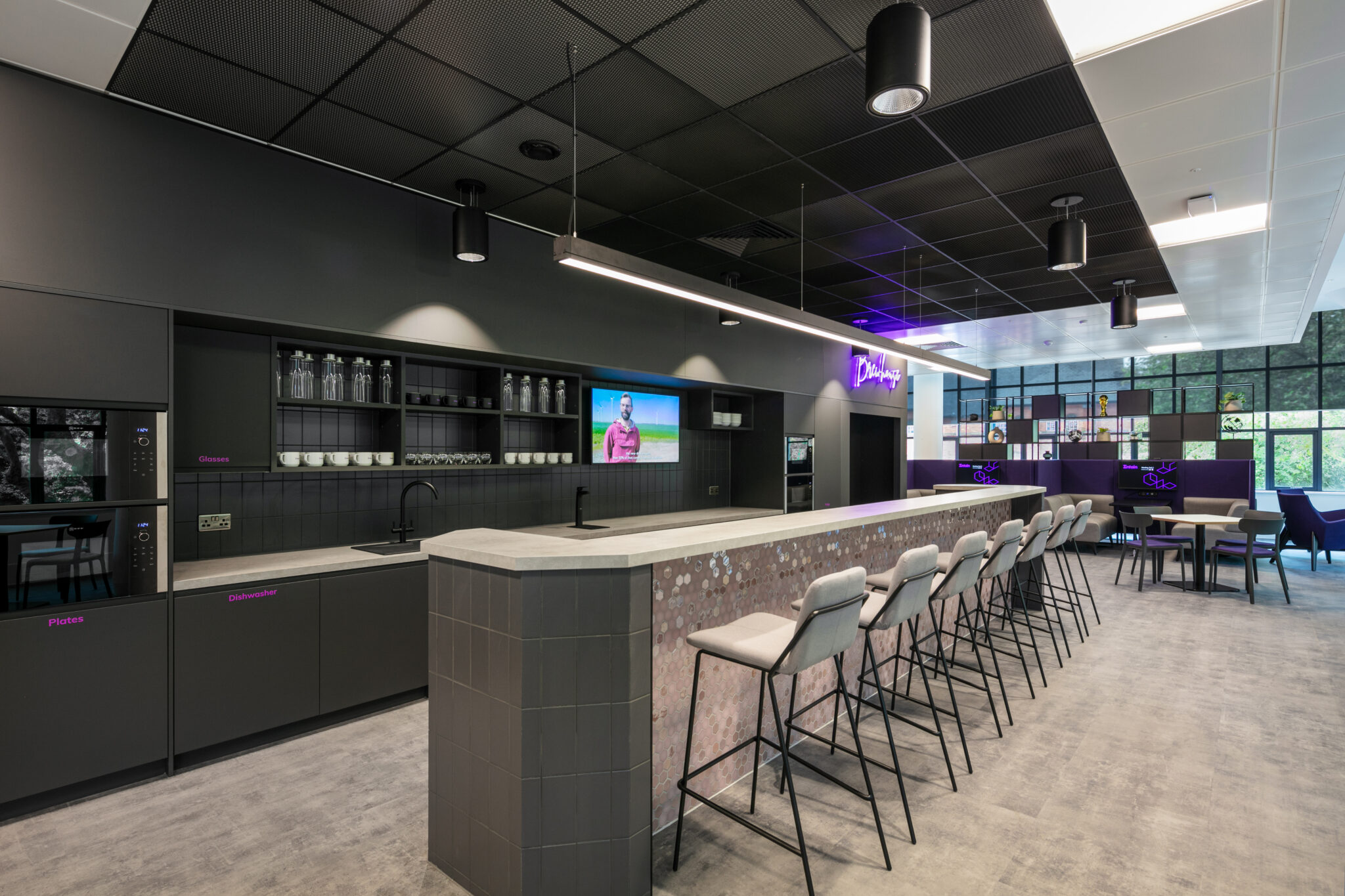 Communal kitchen area design for Entain
