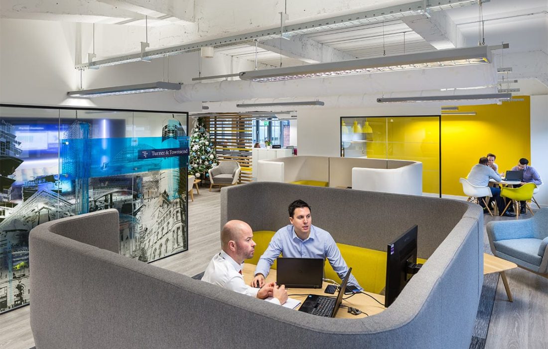Open-plan spaces designed to encourage teamwork and interacti